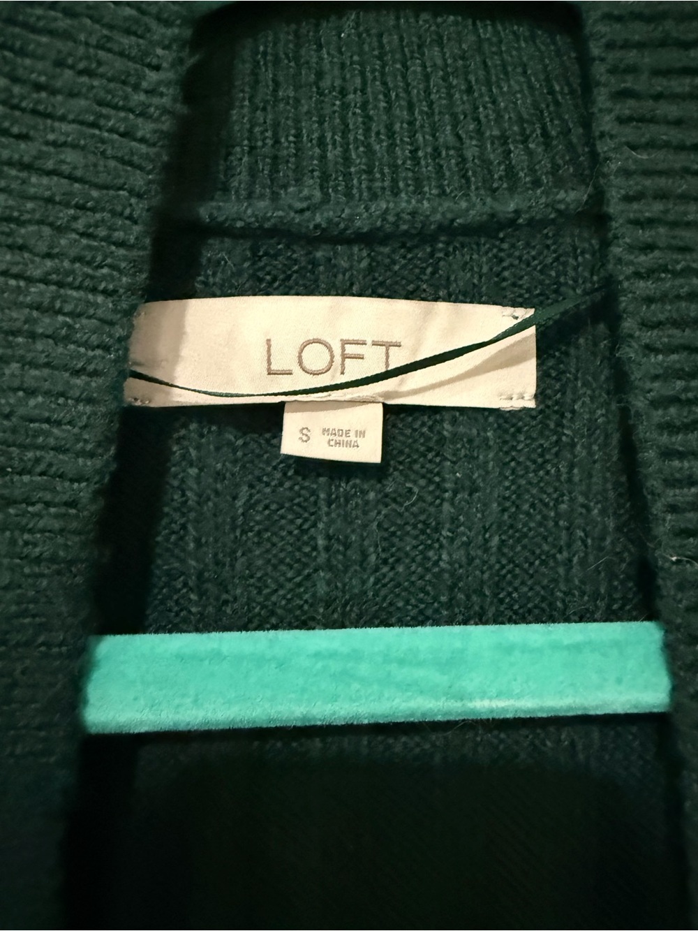 LOFT Deep Green Long Open-Front Ribbed Cardigan - Picture 3 of 3